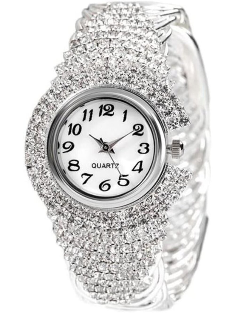 Women's Silver Elegant Crystal Bangle Bracelet Round Dial Analog Quartz Watch